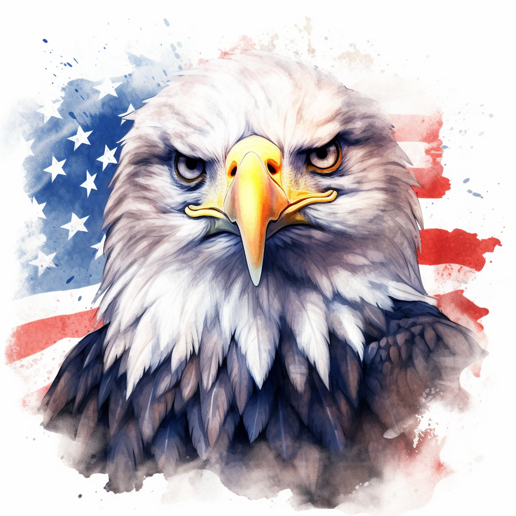 american eagle infront of american flag, in the style of fourth of july ...