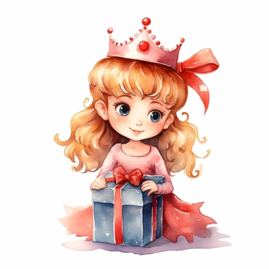 Cute christmas princess present watercolor Clipart