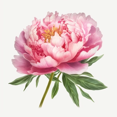 a single pink peony, summer flowers ,clipart, watercolor style, fantasy, ultra detailed, white plain background, single object, print on demand image, PNG transparent background, white background for removing background