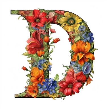 clipart, white background, letter D, Floral Alphabet Clipart