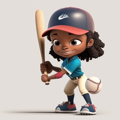 Baseball clipart. Sport graphics, Girl Baseball player characters, full body, smiling, 8k polished, clear background, 3d, rendered by pixar