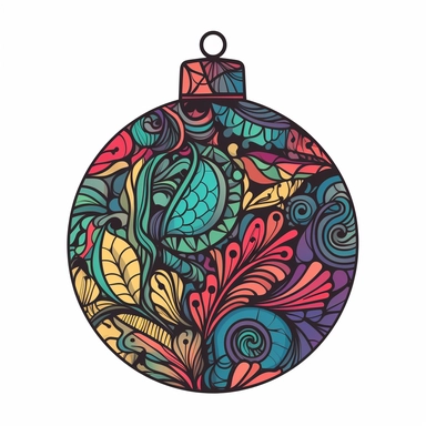 colourful christmas ball Ornament illustration, cartoon clipart style, thin black outline, Vector style illustration, Decal Cut, Clear and Clean image, white Background, 8k, full hd