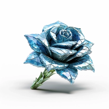 clipart of a realistic rendering of a light blue rose made out of pure diamond and emerald on a white background, in the style of extremely detailed, sculpted, geometric, mineral, expensive, 8k