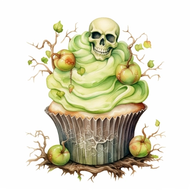 delicious halloween cupcake with Autumn apple orchard , watercolour illustration clipart, extremely detailed, 4k, high quality, colour scheme black, lime green, red and white , , isolated on white background - <@1098423716465102849> (relaxed) - <@1098423716465102849> (relaxed) - Image #3 <@1098423716465102849>