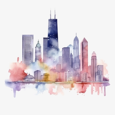 Watercolor chicago, Clipart, sticker