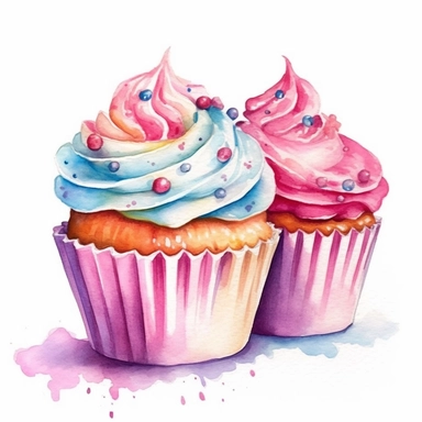 cup cakes with ice cream hd, on white background clipart water colour--ar 3:2