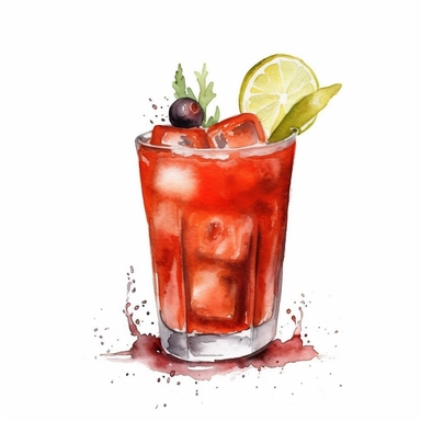bloody mary cocktail watercolor clipart, white background, single design