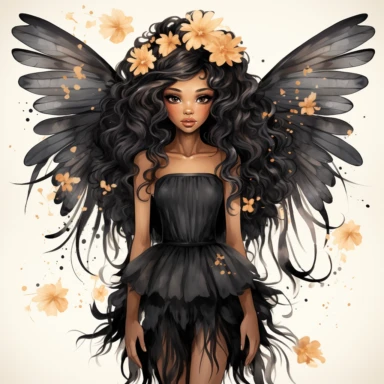 Watercolor Floral Black Fairy Girl Clipart Bundle,Commercial Use,floral black fairy beautiful wings, , girl clipart, watercolor fairy,black girl magic HD, detailed pasel colored hues, cartoon realism
