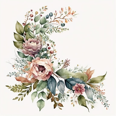 handpainted Watercolor beautiful posy corner garland Clipart white background 8k Seed: 209420238