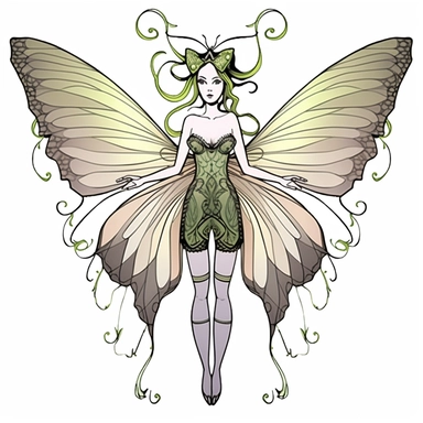 Clipart of green fairy butterfly in the style of watercolour, clean outline, individual, magical, enchanted,