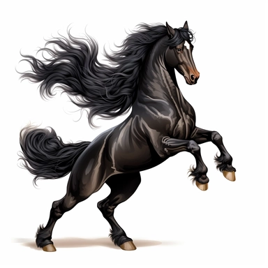 a cartoon beautiful black horse, dancing, full body image, clipart, white background
