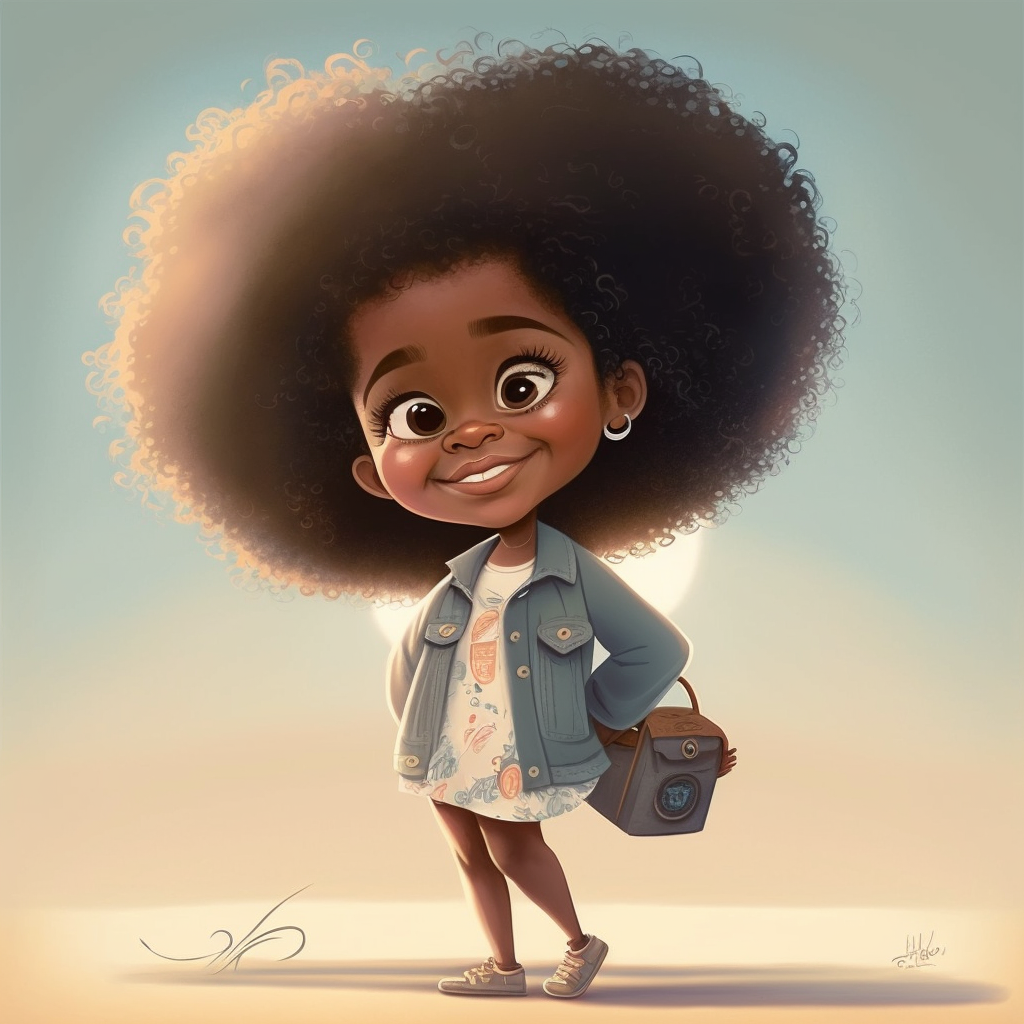 pixar illustration of five year old light skin happy black girl with ...