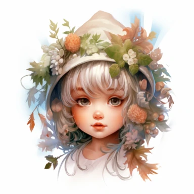clipart, white background, elf art for android, pastel colors, in the style of whimsical portraits, highly detailed foliage, child-like innocence, cute hat, vibrant realism, tinycore, shiny eyes, soft and dreamy tones
