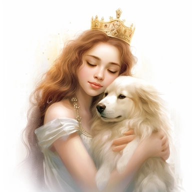 a cute princess and her furry friend share a heartfelt embrace in a detailed clipart, radiating love and companionship, digital painting, aesthetic, 8k, white background