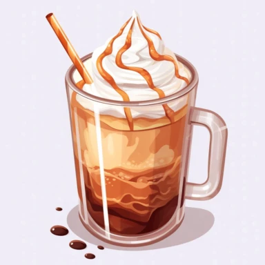 clipart of coffee cup. TRANSPARENT JAR coffee cup with ice mocha latte in it. whipcream on top , straw , white background, 2D VECTOR ART ,high detial, 8k
