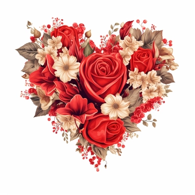 Floral Hearts Clipart, flower heart Valentine illustrations, on white background, HD , red rose flowers