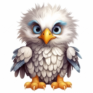 Cute Beautiful Happy Face Baby eagle Full body Sublimation Clipart,Cartoon,hyper realistic, intricate detail, illustration style,high solution,on the white background