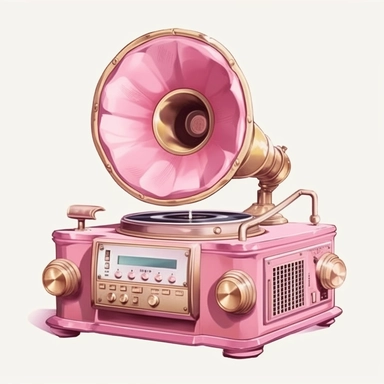 Cute Beautiful Pink classical music player Sublimation Clipart ,Cartoon,hyper realistic, intricate detail, illustration style,high solution,on the white background