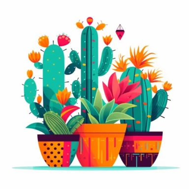 Mexican cactus, clipart design, minimalist, bright color, super cute, isolated white background, high quality, 2d, vector, flat