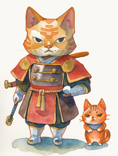beautifully colored, beautifully illustrated anthropomorphic self defense cat , with a cast shadow , beautiful gouache painting, chibi clipart with a cast shadow on white background, beautiful gouache painting, , watercolor art by concept art by Ken Sugimoto simple watercolor still-life sketch, bold lines, sketch by Kim Jung Gi and by Satoshi Kon