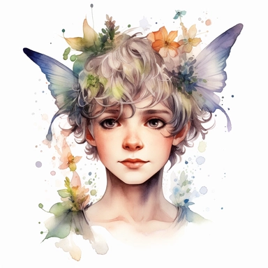 beautiful fairy boy portrait, illustration clipart, high detailed, white background, digital art, watercolor, hd