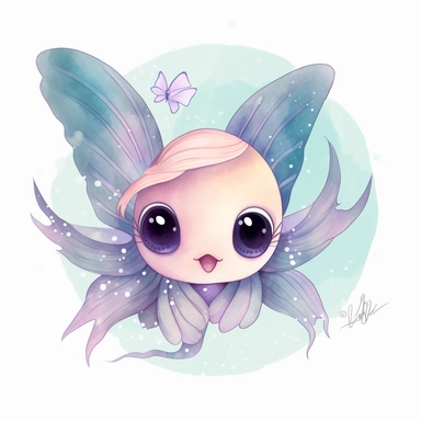 cute angel fish, chibi style, watercolour, clipart