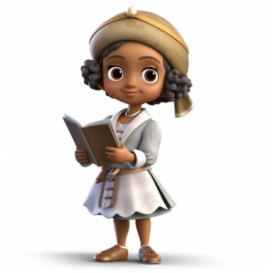 cute 3d cute little girl historian clipart, various ethnicities, early modern historical era, full body, on white background