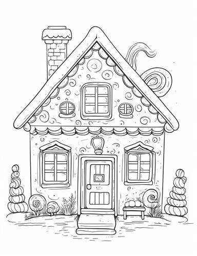gingerbread house, clip art, coloring page, simple, line art, isolated on white background