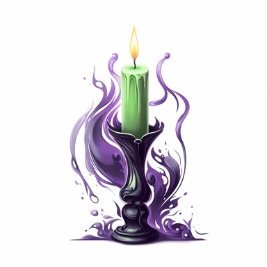 belladona one witch candle clipart, clean lines, dark colors green black purple, horror style, white background