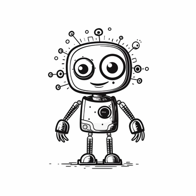 drawn illustration cute doodle (robot), clip art, digital art, vector, isolated transparent background, clean line art, simple strokes, minimalist style, straight lines, curves