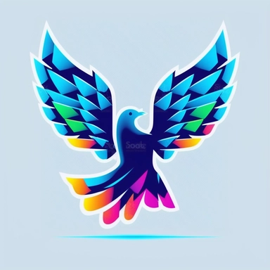 Create a logo for a digital clipart store featuring a dove. The dove should be depicted in a stylized and modern way, representing creativity, inspiration, and the digital nature of the store. The dove's shape should be sleek and streamlined, with clean lines and geometric elements. It can be illustrated in a dynamic pose or incorporating abstract design elements. The colour palette should be vibrant and eye-catching, incorporating a mix of bold and energetic colours that reflect the digital rea
