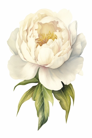 A meticulously detailed clipart drawing of an unbloomed white or cream peony, crafted using a combination of watercolor and color pencils. The drawing showcases the intricate layers of the peony bud, capturing the anticipation and beauty of its upcoming bloom. The peony is depicted on a white background, which can be effortlessly removed to create a transparent image suitable for wedding invitations. The high level of detail in the drawing allows for the peony to be easily incorporated into vari
