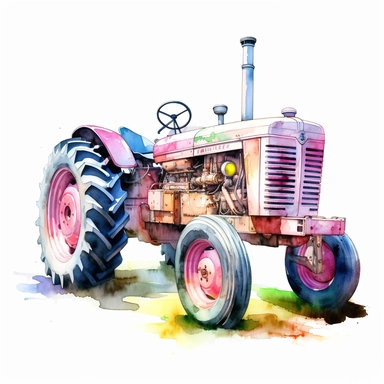 Farm Tractor , style by Lucy Fleming, watercolor, smooth gradients, black contour outline, ultra detailed, clipart elements, delicate pastel colors, solid white background, super clear, high quality