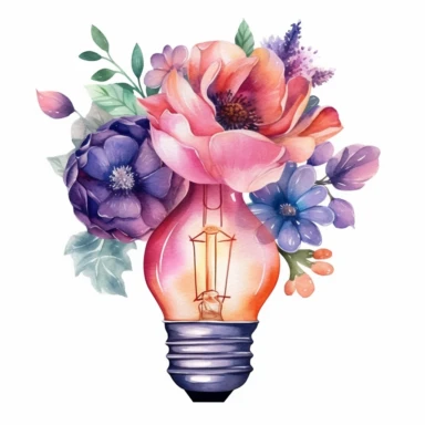 Watercolor Floral Lightbulb Clipart, isolated on white background