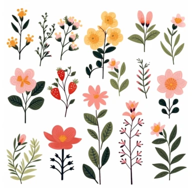 La Fleur - Modern Botanicals, set of clipart, cartoon style, isolated white background