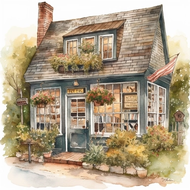 Watercolor Cottagecore Bookstore Clipart