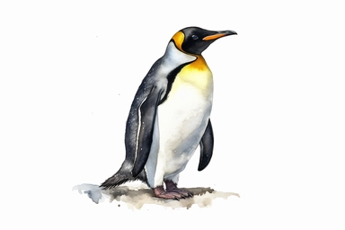 Watercolor, Emperor Penguin Bird, clipart, hd, on a white background, spaced out