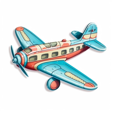 Vintage Hand painted pastel clipart of a toy airplane wall hanger in the style of vintage nursery kitsch Lefton, retro midcentury 1950’s, white background, contour