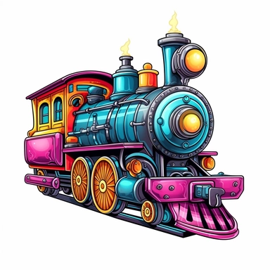 Cute Beautiful Retro 90s Color Baby Train Sublimation Clipart,Cartoon, hyper realistic, intricate detail, illustration style,high solution,on the white background