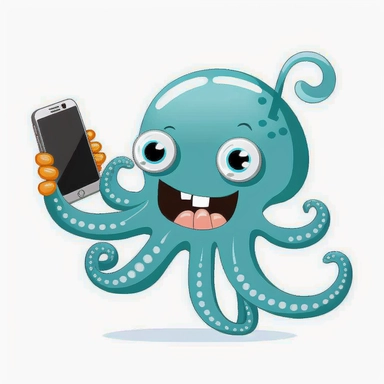 a cartoon octopus talking on a cell phone clipart, white background