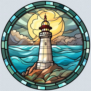 Stained Glass Lighthouse in the crown in the shape of a circle PNG Clipart