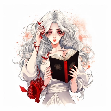 gorgeous Aphrodite holding a love spellbook Tokyo Ghoul anime style, clipart on white solid background