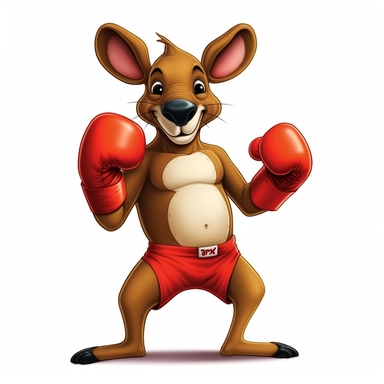 simple detail really cute tall happy kangaroo wearing red boxing gloves clipart cartoon