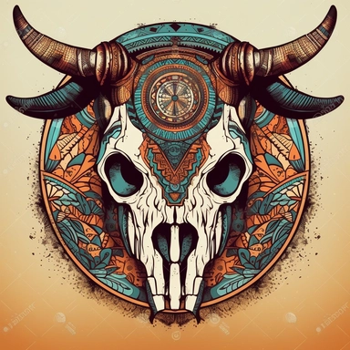 Bull Skull With Aztec Background Clipart