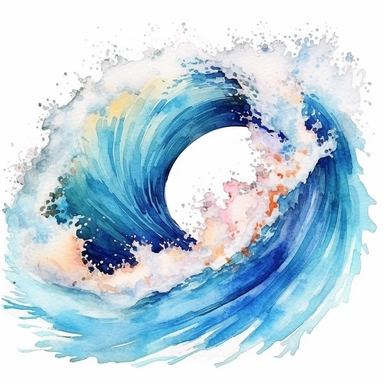 watercolor colorful clipart of a frothy ocean wave, hd, on white background
