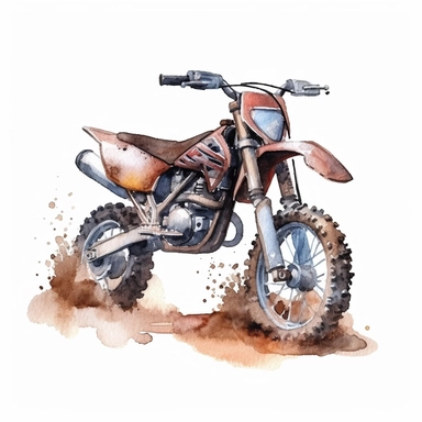 watercolor clipart dirt motorbike, cartoon clipart, defined edges, isolated on white background