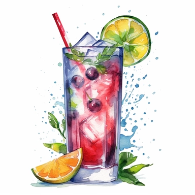 watercolor coctail tom collins clipart