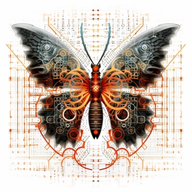 clipart of geometric butterfly, matrix code, intricate, sacred geometrical patterns, on white background