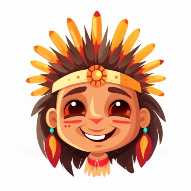 fantasy happy cute indian face, cartoon, clipart, mascot, isolated on white background
