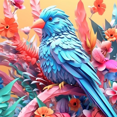 colour 3D bird clipart, Cottagepunk, in the style of vibrant color palettes, cute and dreamy, heavy shading, colorful storytelling, modern style, colour flower background